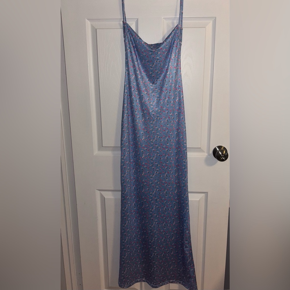 Blue Floral Cowl Neck Slip Dress - Size M